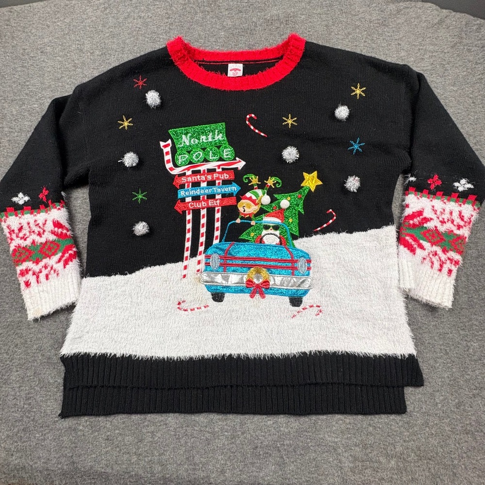 Holiday Time Women‎ XL (16-18) Ugly Christmas Sweater North Pole Festive *STAIN